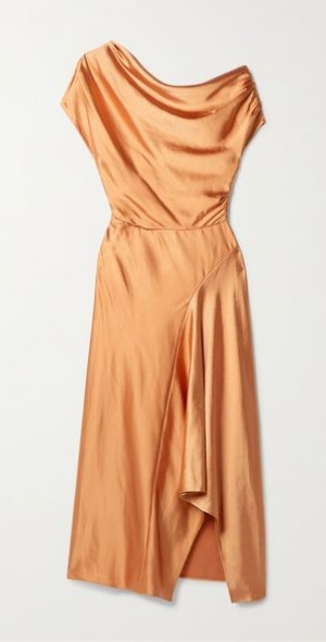 A.L.C. - Jasmine draped pintucked hammered-satin midi dress