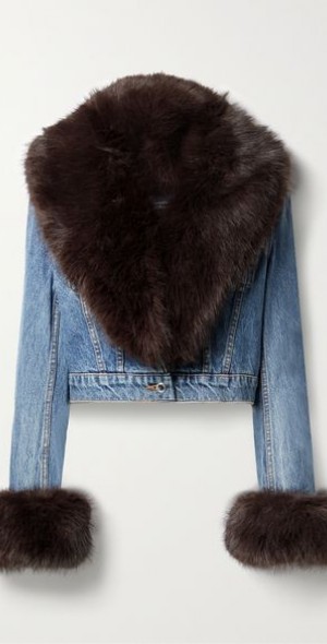 ALEXANDER WANG - Cropped faux fur-trimmed denim jacket