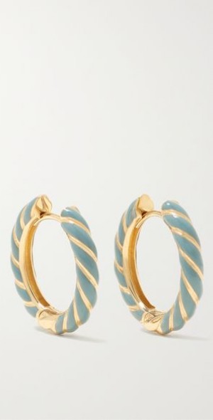 ALISON LOU Medium Streamer 14-karat gold and enamel hoop earrings