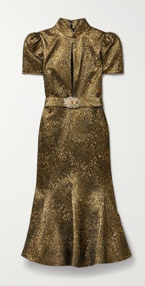 andrew gn gold dress Gold Rhinestone Drape Midi Dress – self-portrait-US