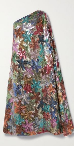 ASHISH Sari one-sleeve sequin-embellished georgette midi dress