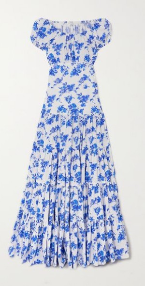 CAROLINE CONSTAS - Larissa tiered floral-print cotton-blend poplin maxi  dress