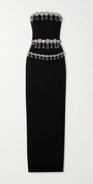 CLIO PEPPIATT - Brooch strapless crystal-embellished crepe maxi dress