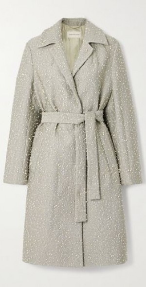 DRIES VAN NOTEN - Belted faux pearl-embellished metallic woven coat