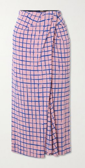DRIES VAN NOTEN - Checked stretch-jersey wrap-effect midi skirt
