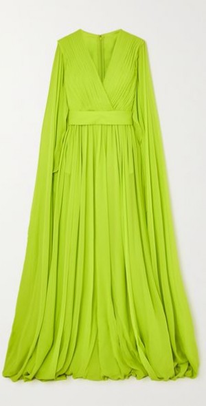 ELIE SAAB Cape-effect pleated silk crepe de chine gown