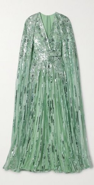 green emerald velvet dress Elie Saab Green Sequinned One-Shoulder Dress