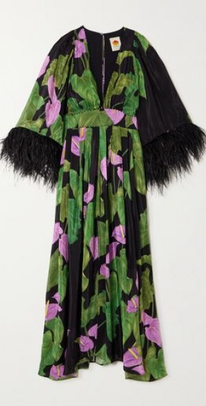 farm rio belted floral print crepe de chine maxi dress Delicate Floral Stripes Maxi Dress