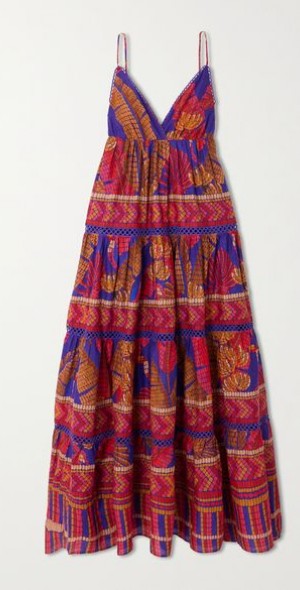 FARM RIO - Forest crochet-trimmed tiered printed cotton maxi dress