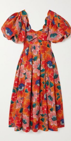 FARM RIO - Marias cutout pleated floral-print cotton midi dress