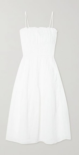 FRAME - Smocked ramie midi dress FRAME - Smocked ramie midi dress