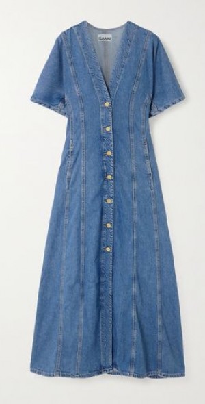 white christmas dresses Light Denim Long Dress | GANNI main image 0