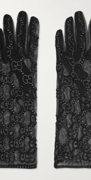 小物 GUCCI Embroidered Lace Tulle Gloves Gucci GG Laurel Embroidered Tulle Gloves in Black – Gavriel.us