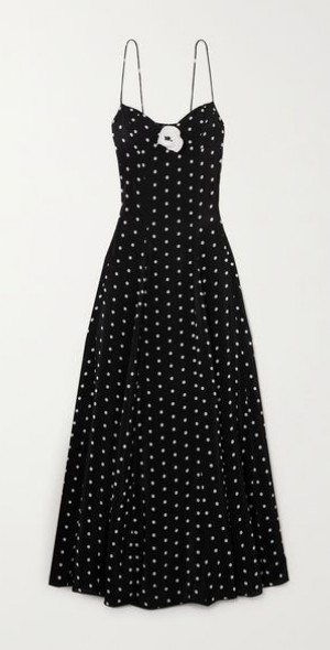 LESLIE AMON - Timeless appliqud polka-dot satin maxi dress