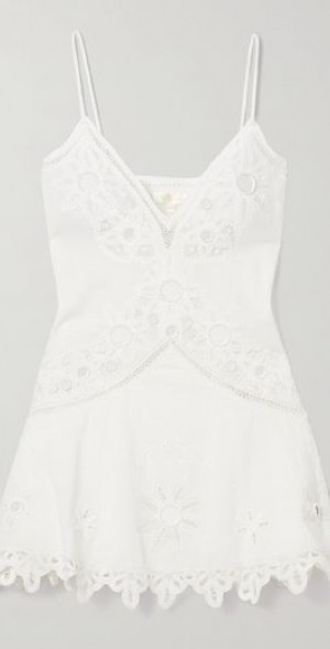 LOVESHACKFANCY - Brealynn embellished lace-trimmed cotton and linen-blend  voile mini dress