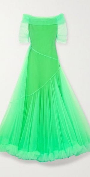 green emerald velvet dress Molly Goddard // Green Sheer Sparkly Nylon Tier Dress  VSP Consignment
