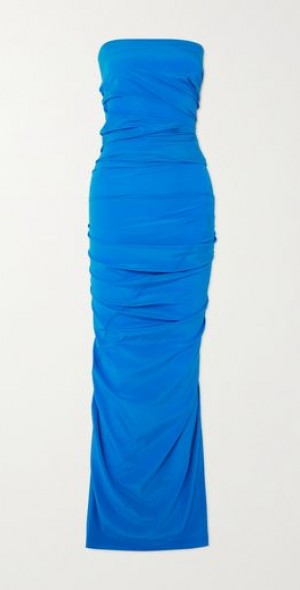 proenza schouler blue strapless dress Proenza Schouler Odette Strapless Silk-blend Maxi Dress in Blue