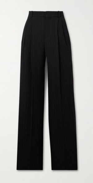 SAINT LAURENT - Pleated pinstriped wool-blend wide-leg pants