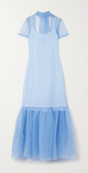staud tiered organza maxi dress Calluna tie-neck tiered organza maxi dress - brown