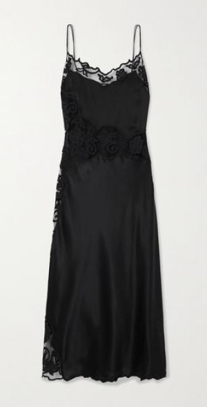 ULLA JOHNSON - Lucienne appliqud tulle-trimmed silk-satin midi dress