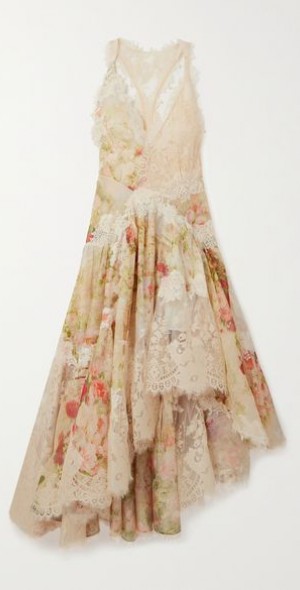 ZIMMERMANN - Asymmetric lace-trimmed floral-print linen and silk