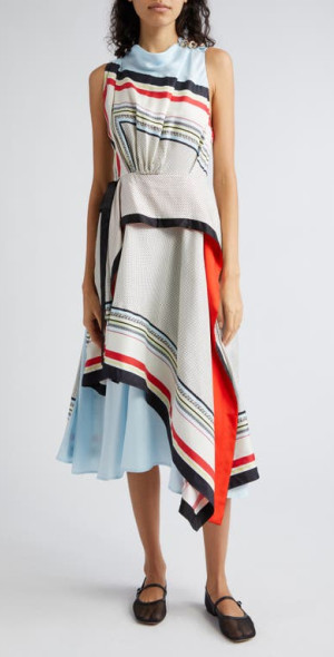 phillip lim silk dress 3.1 Phillip Lim Floral Silk Draped Midi Dress, Black, Women's, 0,