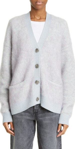 Acne Studios Rives Mohair Wool Blend Cardigan in Soft Green