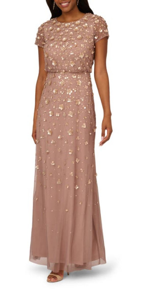 Adrianna Papell - 3D Beaded Gown in Stone at Nordstrom