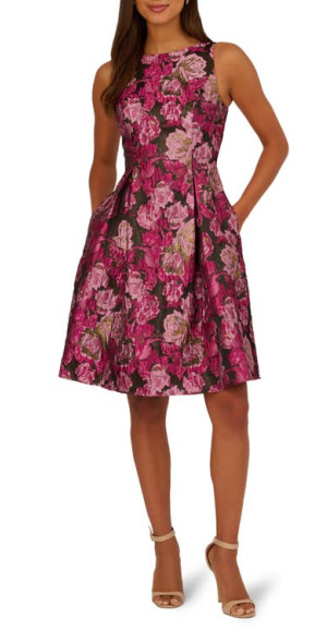 Adrianna Papell - Metallic Floral Jacquard Fit & Flare Dress