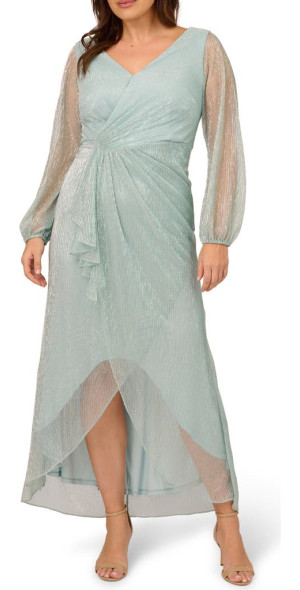 pilcro long-sleeve v-neck metallic high-low dress Adrianna Papell