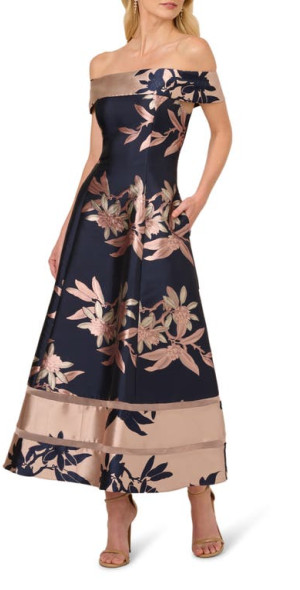 tennis shoes with dress pants Adrianna Papell Tea Length Jacquard Dress AP1E211199 main image 0