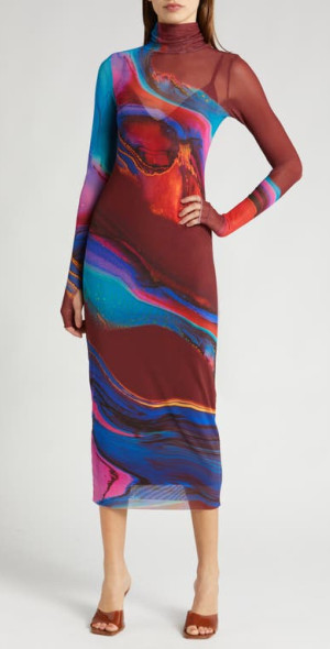knee length dresses for ladies Marble Print Mesh Midi Dress – SHOP YEN US main image 1