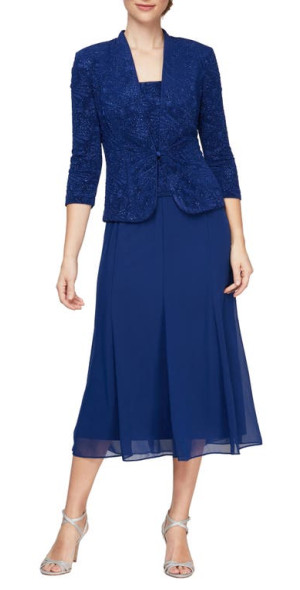 alex evenings mock two-piece cocktail dress Alex Evenings Petite A-Line Embroidered Mock Dress with Scallop Detail SMOKEY ORCHID / 10P