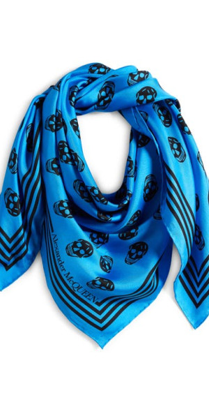 Alexander McQueen - Skull Square Silk Scarf in Lapis Blue/Black at