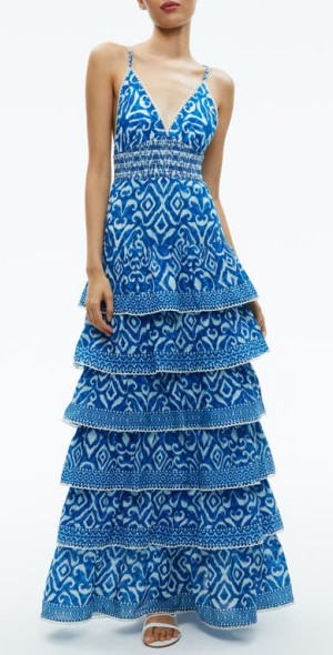 imogene ikat print tiered open back maxi dress Alice + Olivia