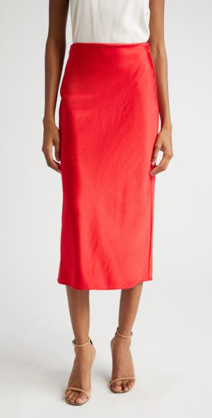 Alice Olivia Alice Olivia Maeve Satin Midi Skirt in Bright Ruby