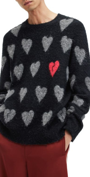 Allsaints ニット　ハート柄 AllSaints - Amore Heart Crewneck Sweater in Black/Grey at