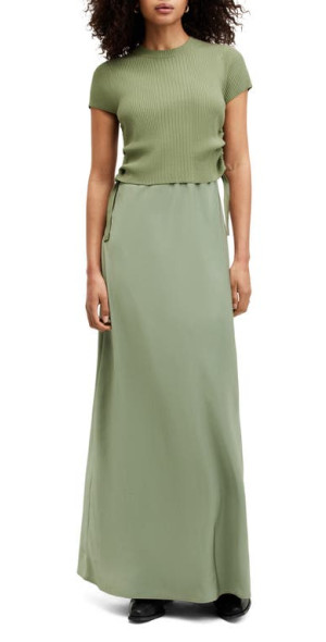 AllSaints Hayes Slipdress Short Sleeve Sweater in Oil Green at