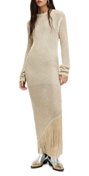 metallic gold long sleeve midi dress TATIANA ANTIQUE GOLD / M