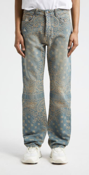 AMIRI Bandana Jacquard Straight Leg Jeans in Crafted Indigo at