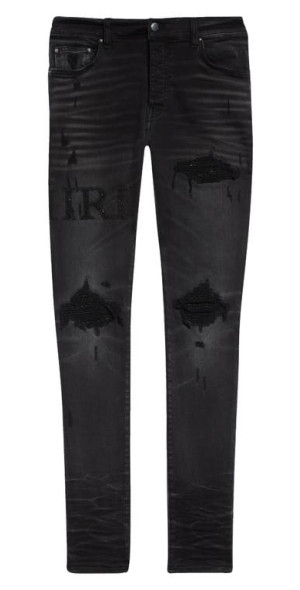 AMIRI - Bouclé Logo Ripped MX1 Skinny Jeans in Faded Black
