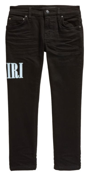 AMIRI Kids' Embroidered Logo Stretch Jeans in Black Od at Nordstrom