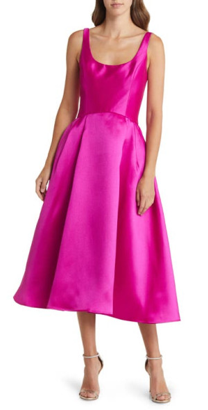 Amsale Mikado Sheath Midi Cocktail Dress in Fuchsia at Nordstrom
