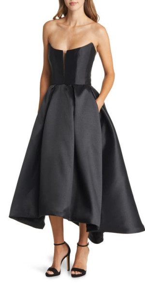 Amsale Strapless Satin Gown in Black at Nordstrom