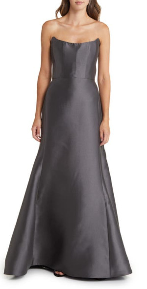 Amsale Strapless Satin Trumpet Gown in Smoke at Nordstrom