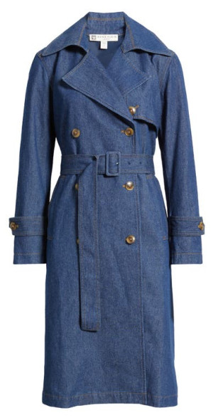Anne Klein - Chambray Double Breasted Belted Trench Coat