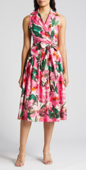 Anne Klein - Floral Notched Collar Midi Dress in Camellia Multi at Nordstrom