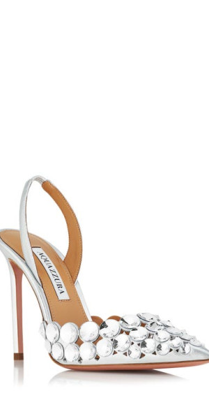 Aquazzura Maxi Tequila Pointed Toe Slingback Pump in Silver at