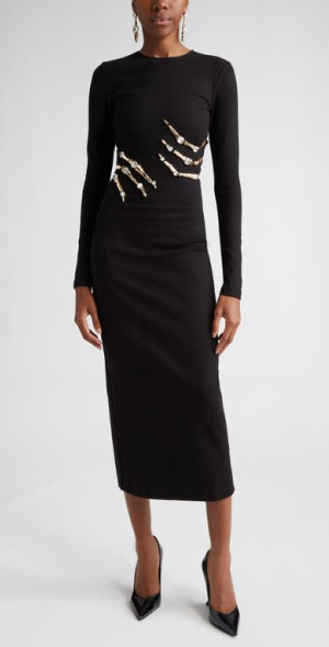 area crystal claw cutout midi dress Area