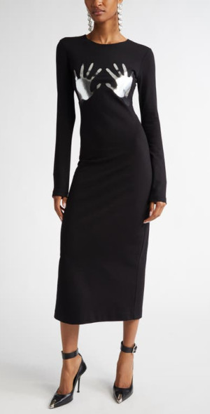 Area - Metallic Handprint Long Sleeve Ponte Knit Midi Dress in Black at Nordstrom, Size Medium Area - Metallic Handprint Long Sleeve Ponte Knit Midi Dress in Black at Nordstrom, Size Medium